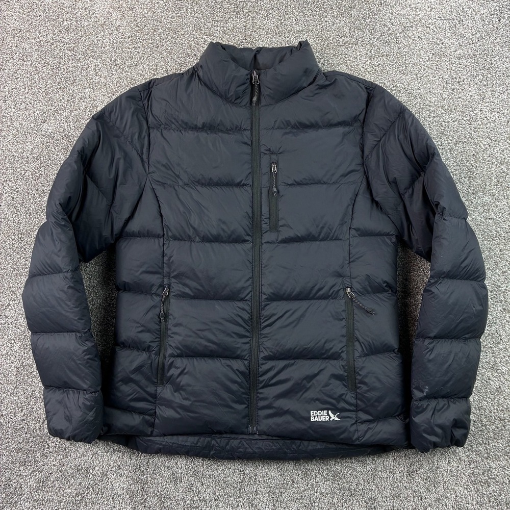 Eddie Bauer Eb650 Down‎ Puffer Jacket Women's Medium Black Full Zip Coat Outdoor